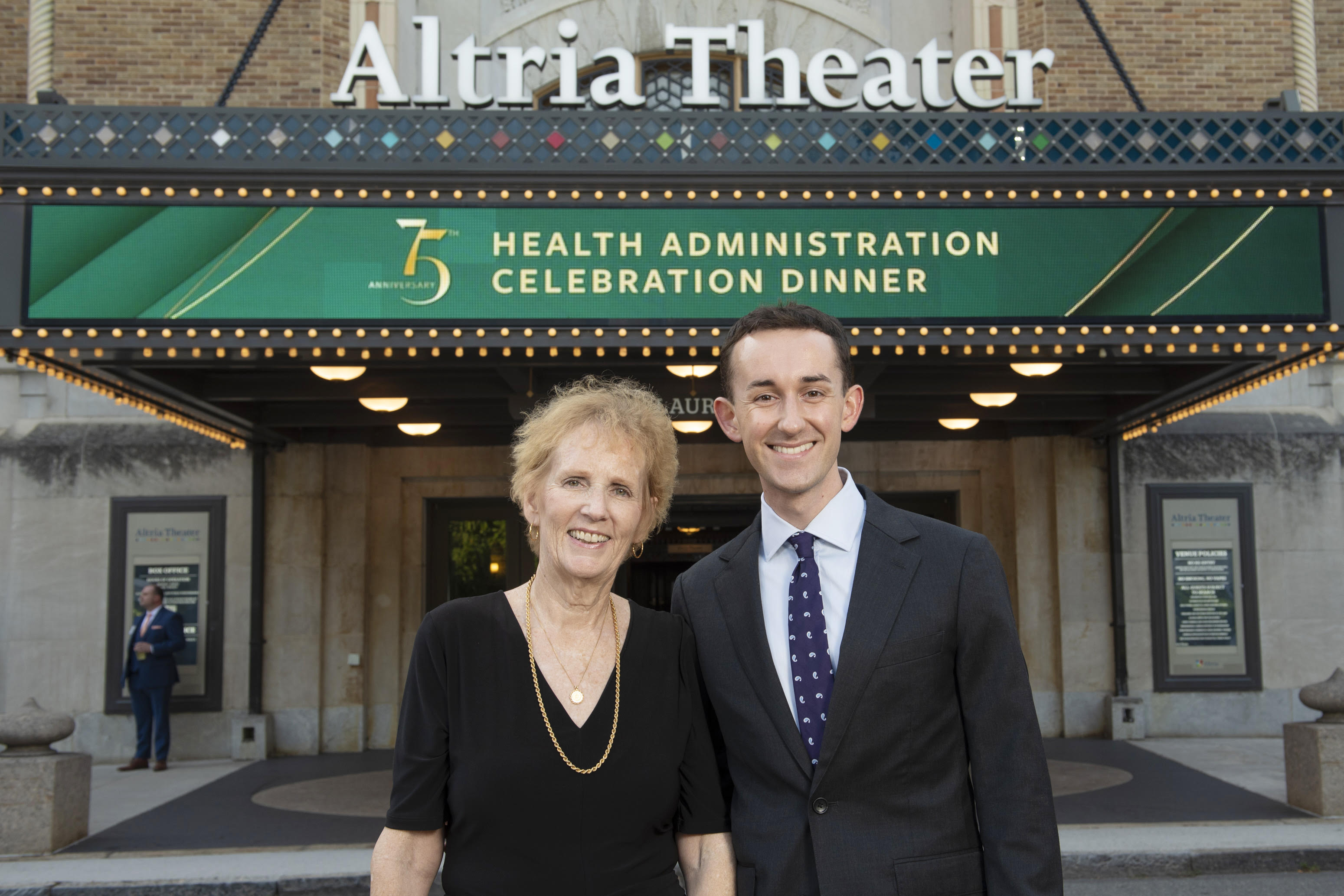 Beth Williamson Ayers with son Owen Ayers at the VCU Health Administration 75th Anniversary Celebration in September. Ayers received the department’s Honorary Alumni Award and will retire on Jan. 1.