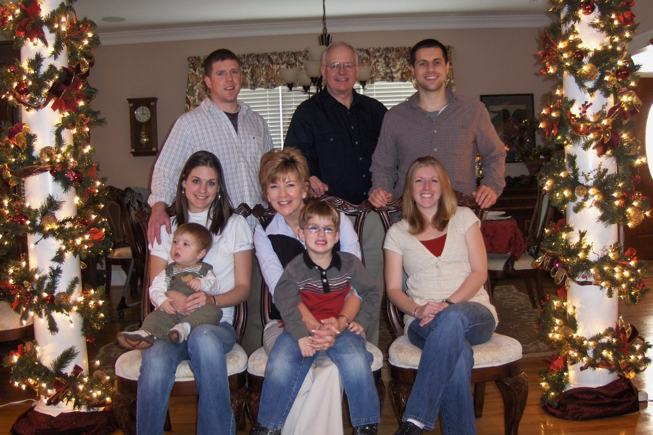 Jim and Sally with their children and grandchildren, circa 2008. Sally’s family has since expanded to five grandchildren.
