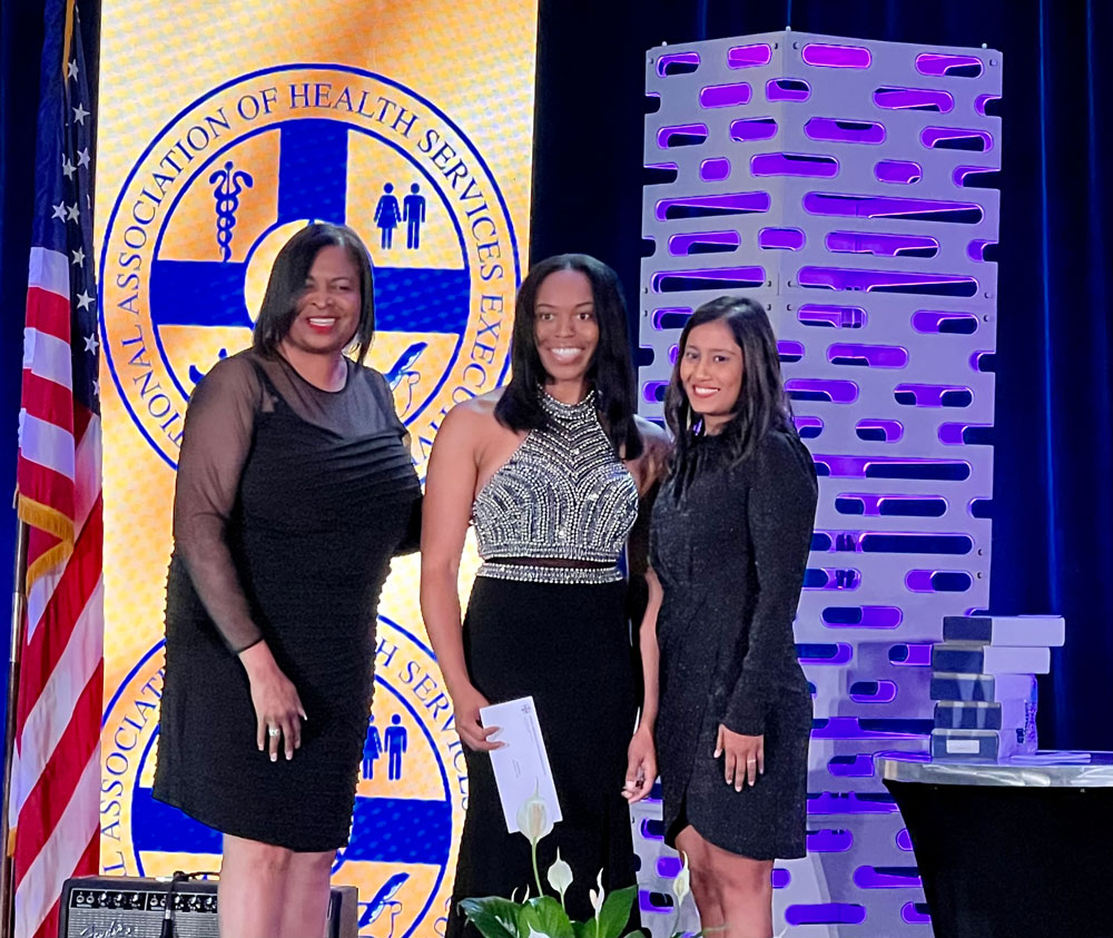Maya Perkins (center), a VCU Health Administration student, recently was named a winner of the “We Believe in You Award” from the National Association of Health Services Executives (NAHSE).